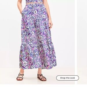 LOFT Beach Paisley Linen Blend Tiered Maxi Pocket Skirt